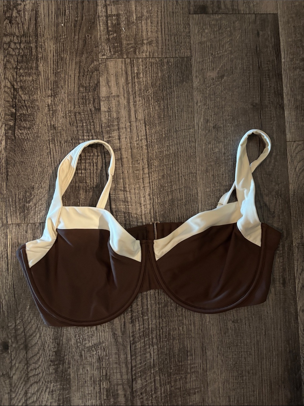 Abercrombie & Fitch Curve Love Bikini Top - Brown with Cream Trim - Size XLarge